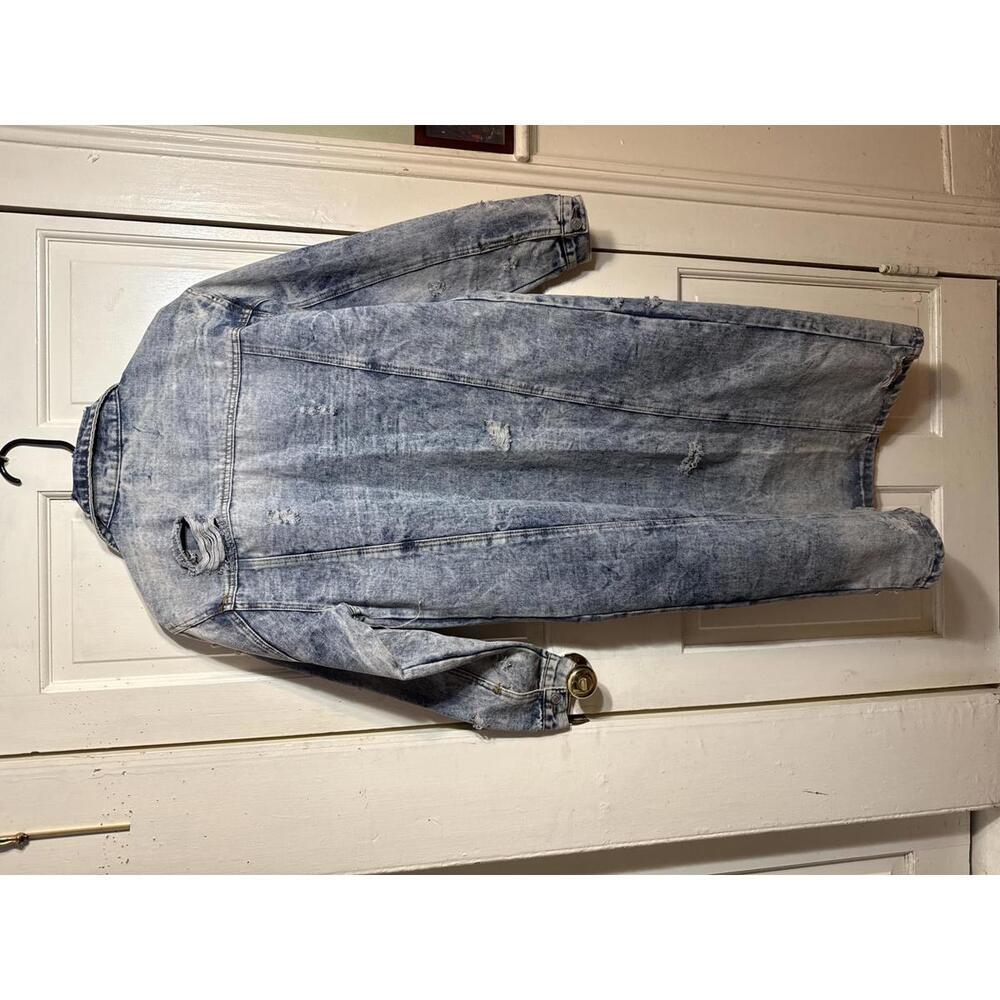 Thrill distressed full length jean jacket Small - Picture 2 of 8